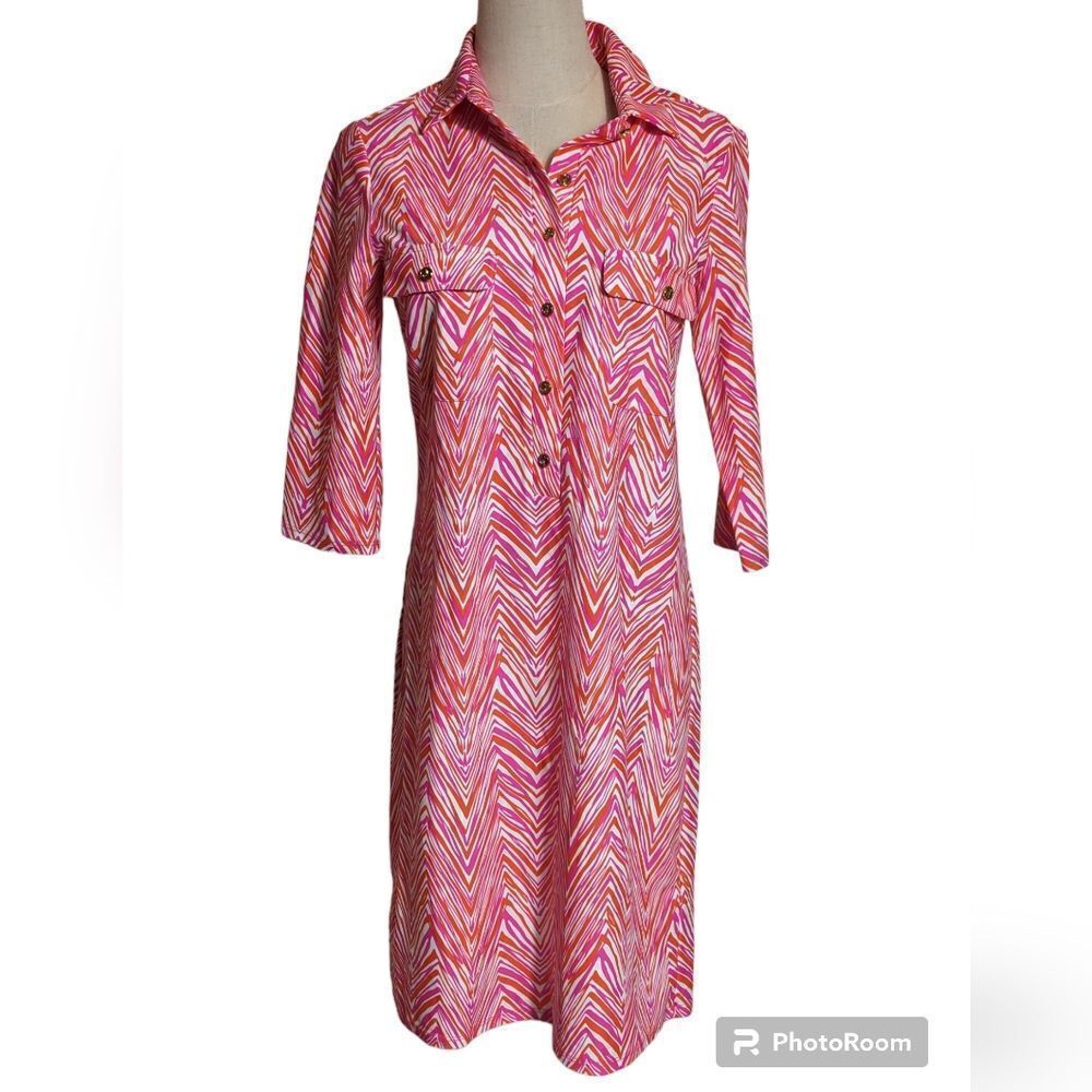 Jude Connally Pink and Orange Shirt Dress